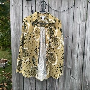 Unique Vintage Whistles Corduroy Tan Tiger Print Shirt Jacket Shacket Large